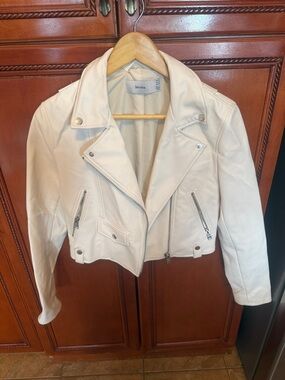 Bershka Off-White Moto-Style Leather Jacket